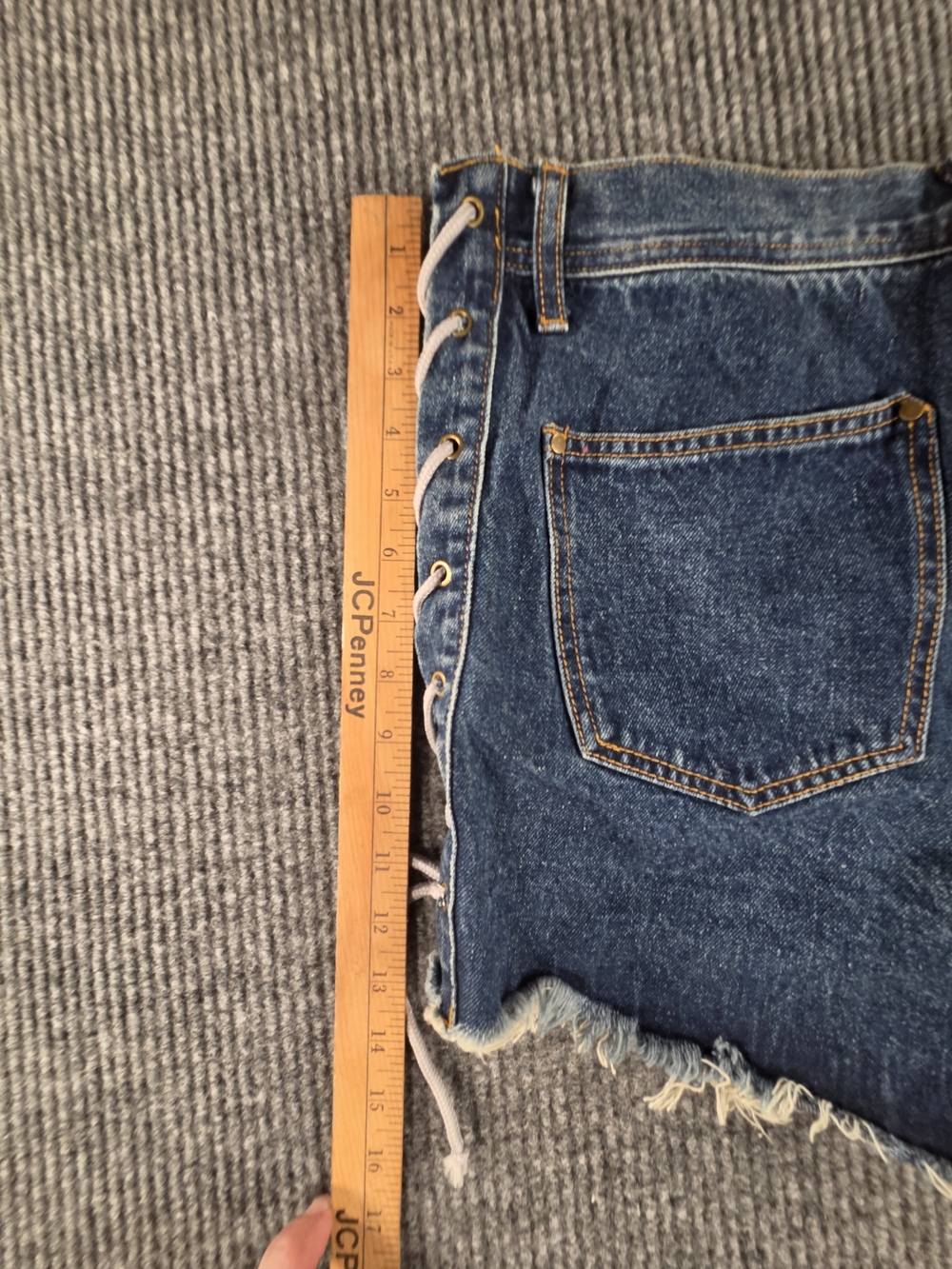 PrettyLittleThing Dark Blue Lace-Up Denim Shorts - Picture 7 of 7